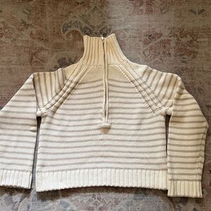H&M Cream and Tan Striped Turtleneck Sweater